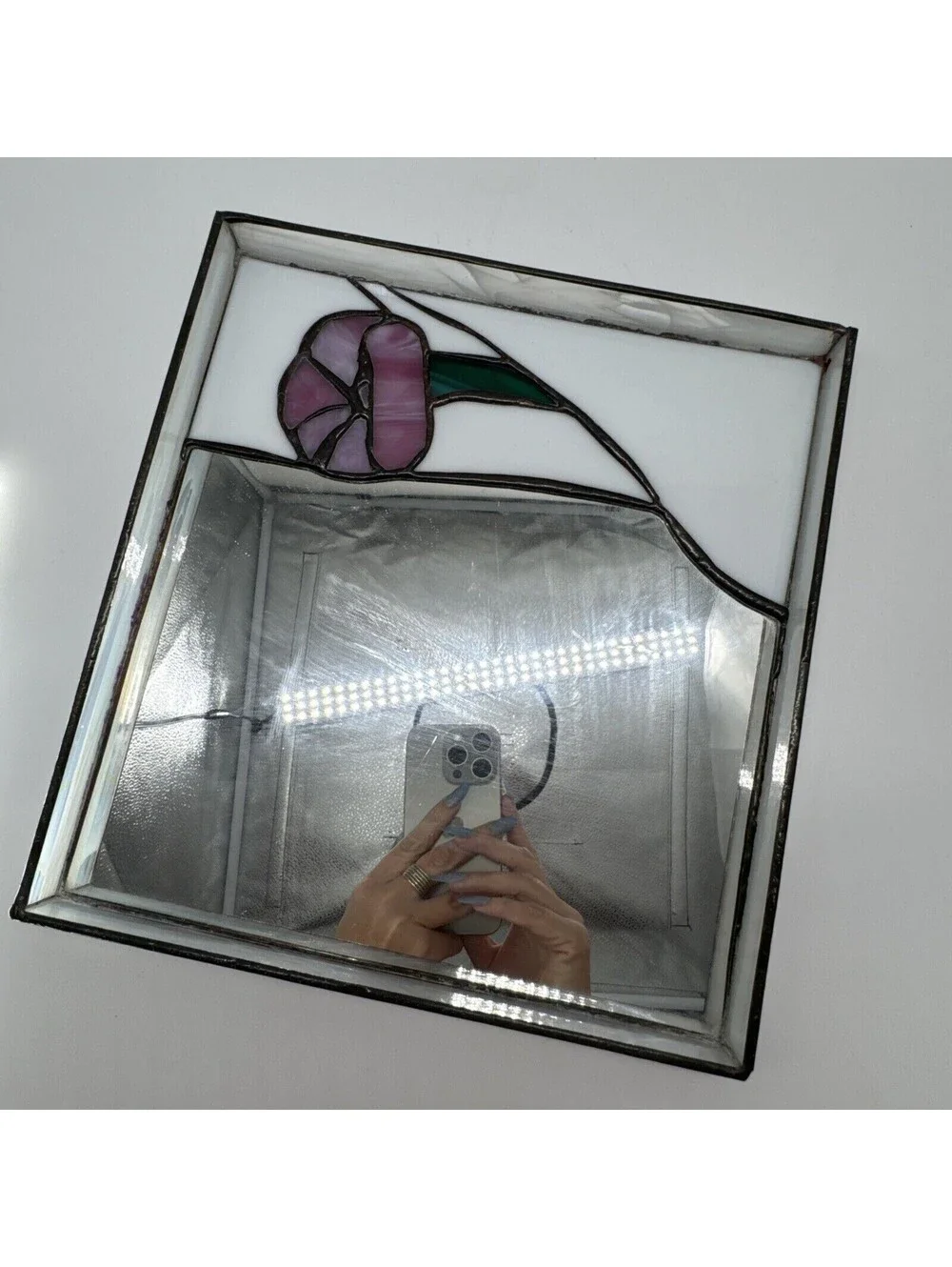 Handmade Stained Glass Square Vanity Mirror Tray 10x10